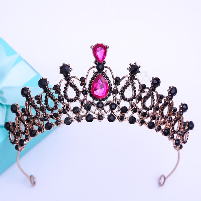 Vintage Black Queen Bruidskroon Hoofddeksels Kristal Tiara Voor Vrouwen Bruiloft Kroon Haar Jurk Accessoires Sieraden