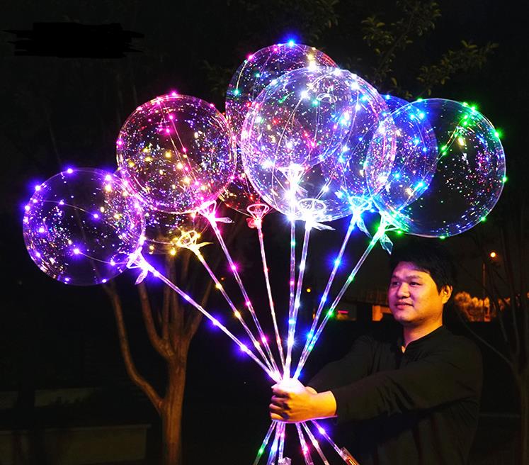 بالونات LED مع عصا مضيئة توهج اللاتكس بوبو بالون الاطفال لعبة مهرجان حفلة عيد ميلاد لوازم الزفاف زينة SN4178