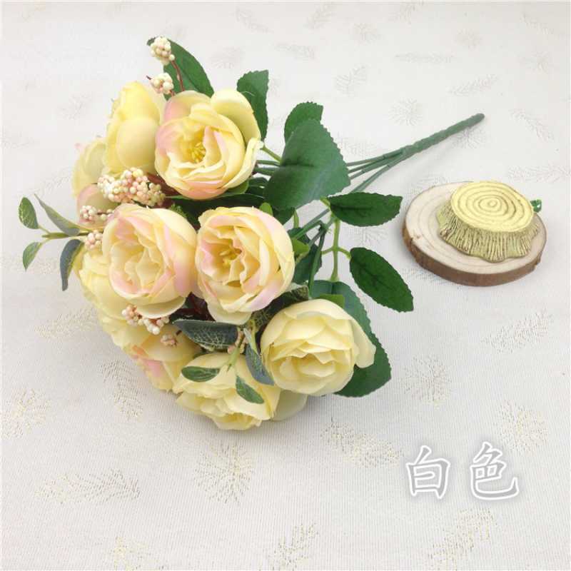 Nouveau style européen 10 têtes de thé roses simulées bouquet de mariage tissu de soie décoration de la maison avec des fleurs artificielles rose camélia bourgeon