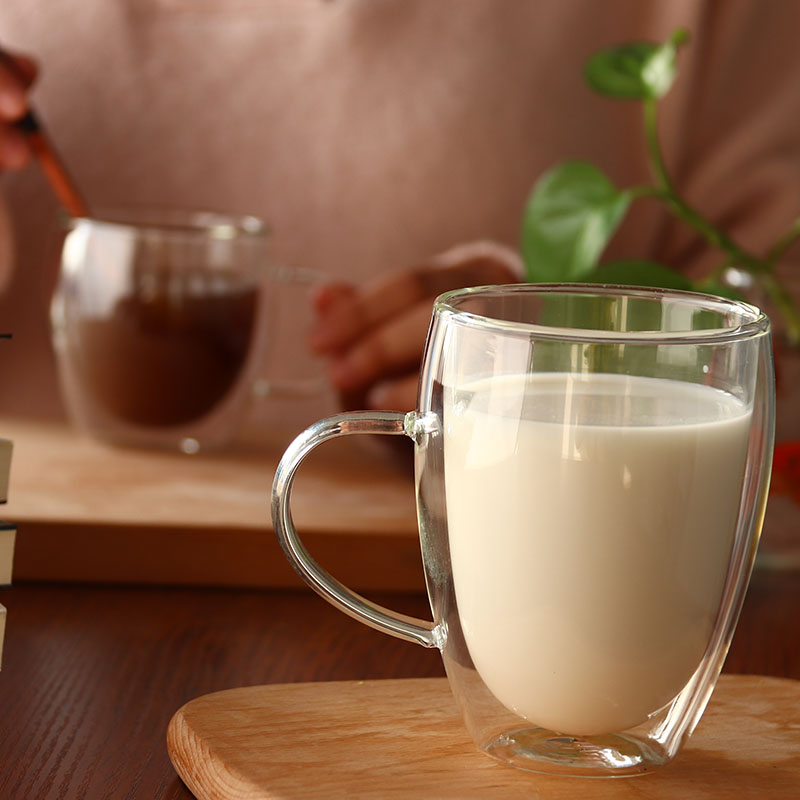 Tasse en verre transparente à double couche avec poignée, tasse à eau domestique simple, tasse à lait pour faire du thé