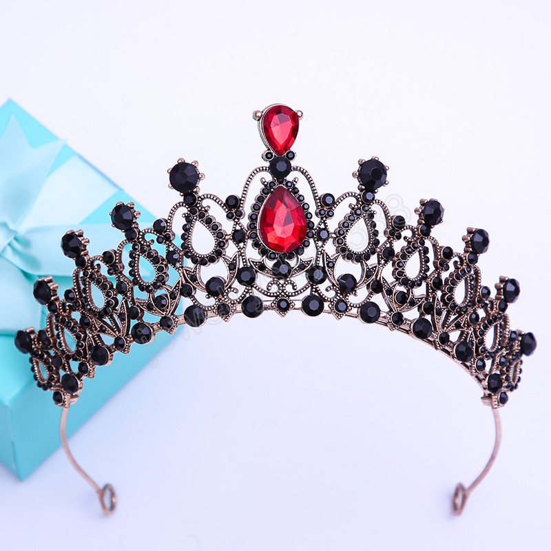 Vintage Black Queen Bruidskroon Hoofddeksels Kristal Tiara Voor Vrouwen Bruiloft Kroon Haar Jurk Accessoires Sieraden