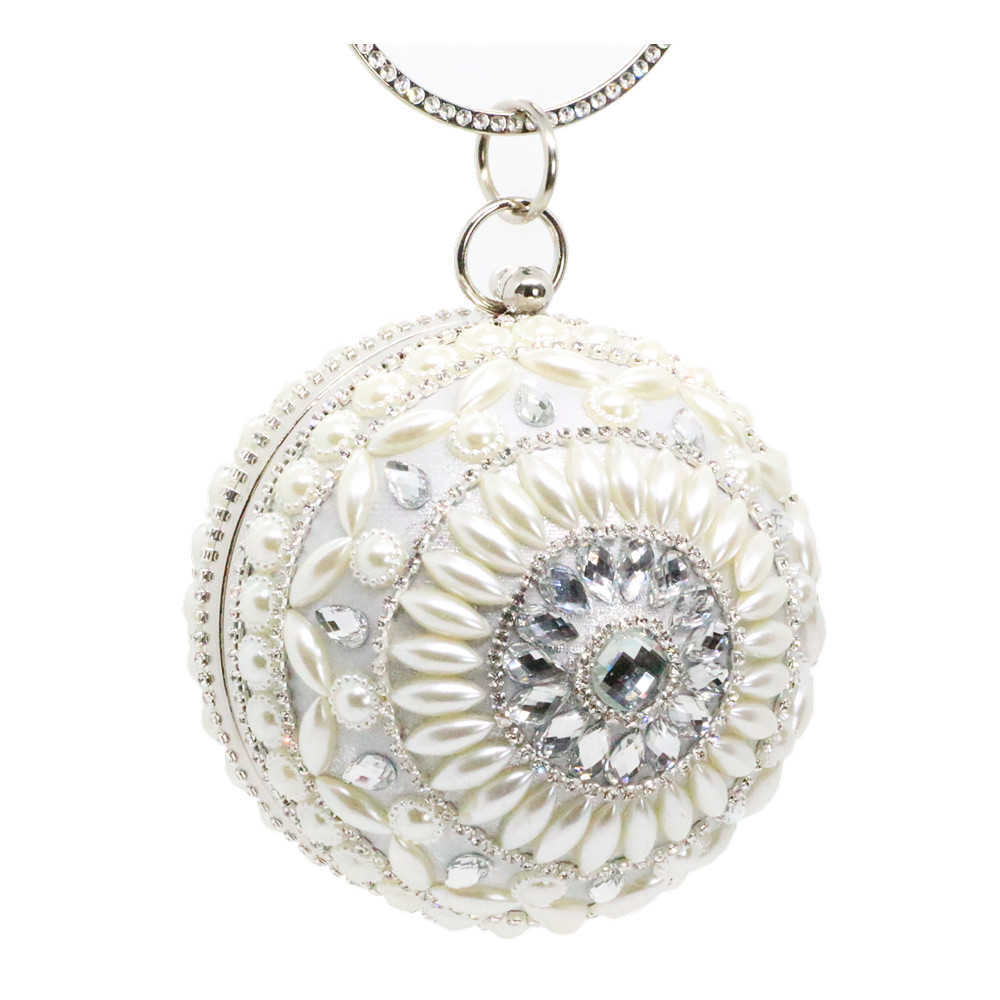 Totes Nouveau Boule Ronde Argent Sacs De Soirée Femmes De Luxe Cristal Jour Embrayage Chaîne Circulaire Élégant Mariage Glands Anneau Bracelet Bourse