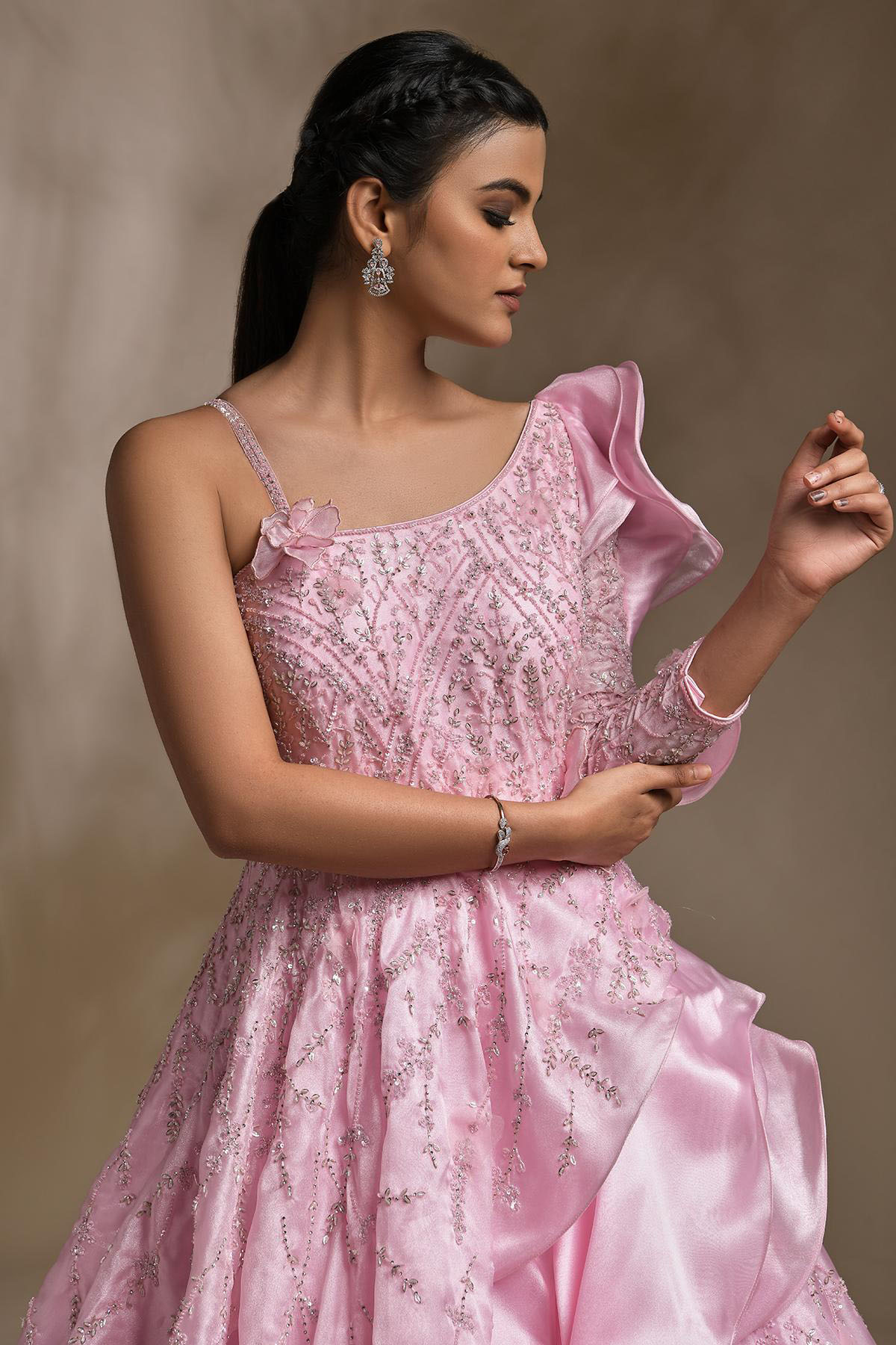 Glamorous A-line Prom Dresses Leaves Applicants One Sleeve Art Design Backless Zipper Floor Length Custom Made Plus Size Party Dress Vestido De Noite