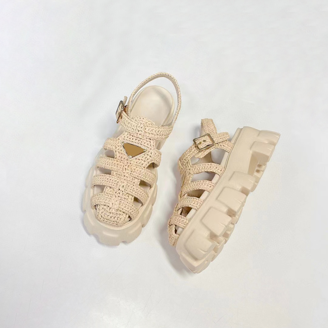 블레이드 여성 대마 로프 짠 금속 체인 샌들 슬리퍼 패션 우아한 간단한 소재 플랫 신발 편안한 35-41
