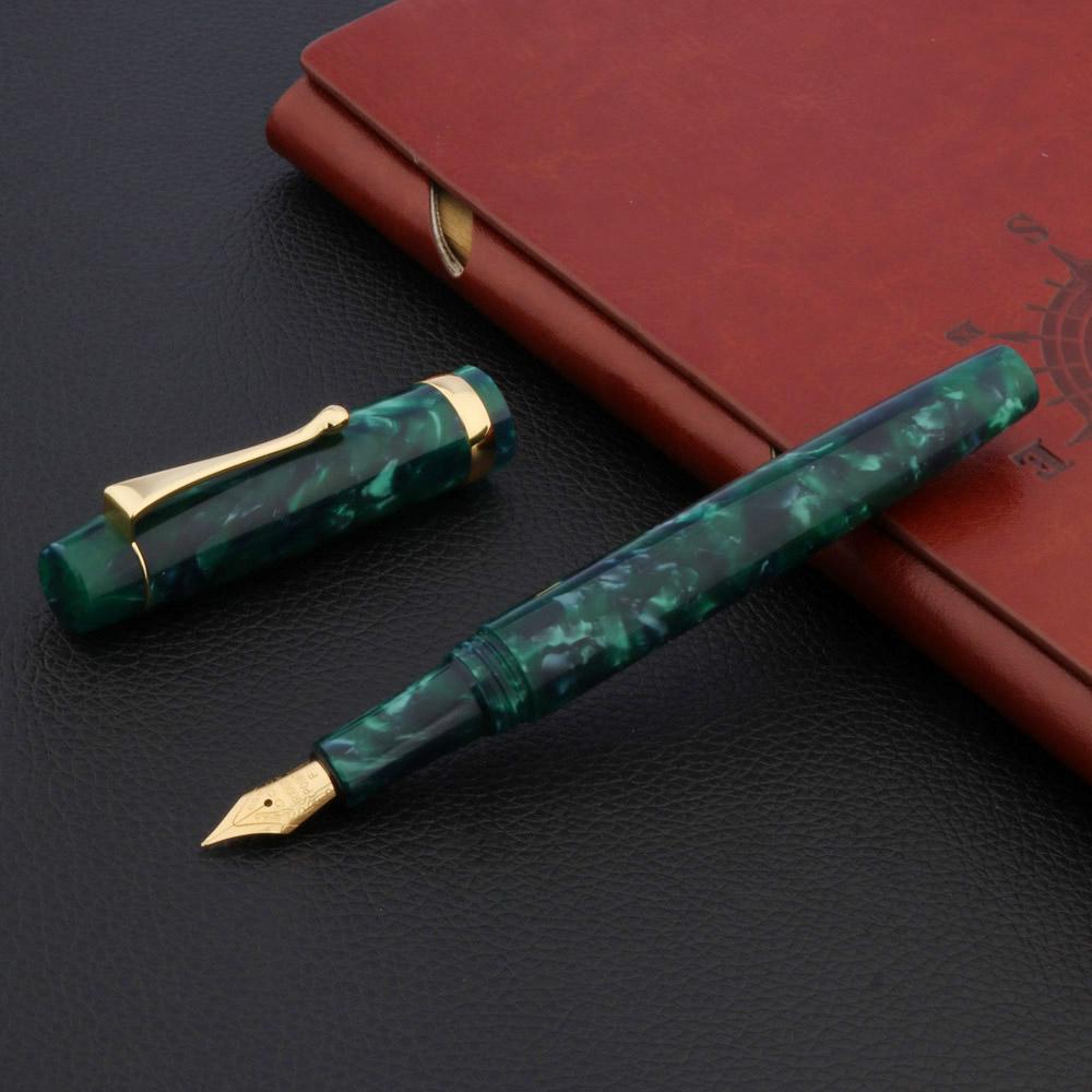 Pennor 2022 Lyxig akryl Agat Fountain Pen Green Spinning Stationery Student Office School Supplies Golden Ink Pennor