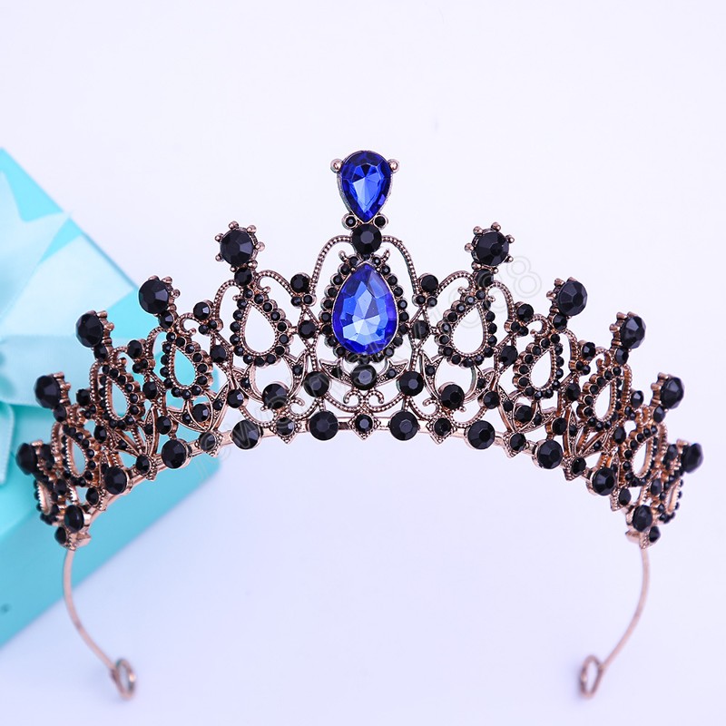 Vintage Black Queen Bruidskroon Hoofddeksels Kristal Tiara Voor Vrouwen Bruiloft Kroon Haar Jurk Accessoires Sieraden