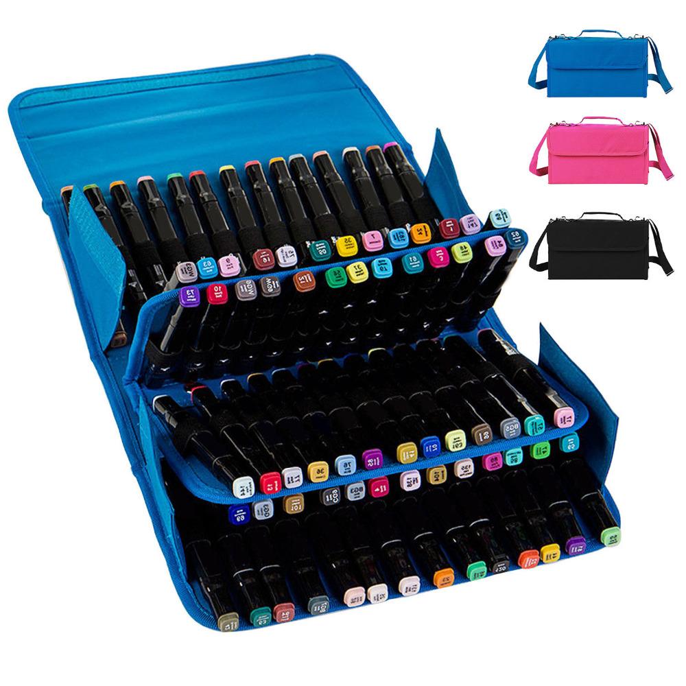 Bolsas 80 slots Bolsa de bolsa de caixa portátil para marcadores de copic Sketch Lápis Centra de canetas de diâmetro de 15 mm a 22 mm para crianças