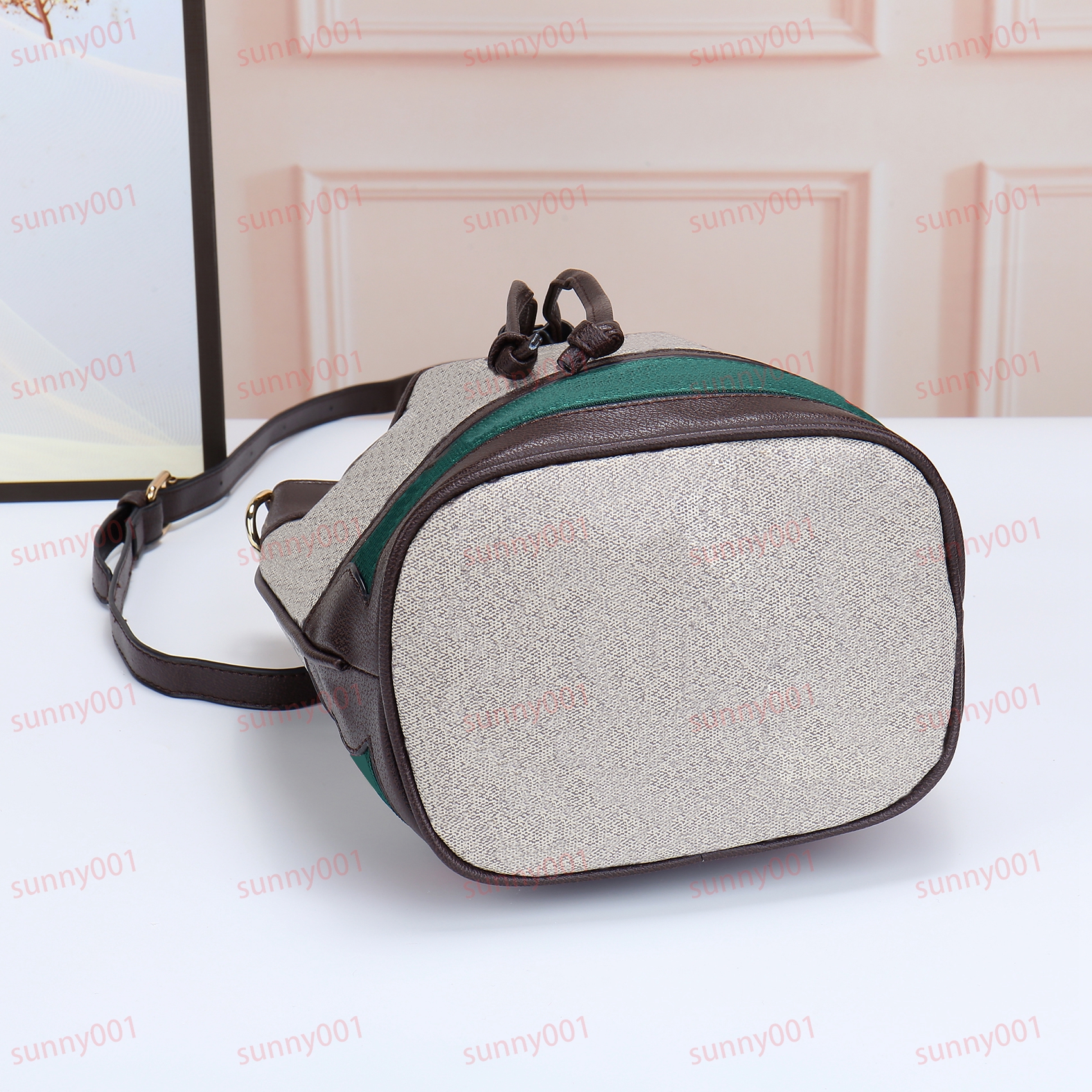 New Luxury Women Bucket Bag Drawstring Opening Crossbody Shoulder Bag Designer Printed Stripes Cylindrical Package Carrying Bag