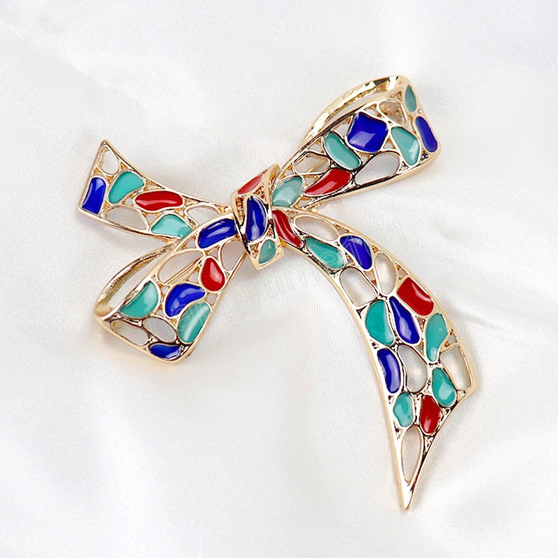 Noeud papillon coloré strass broche femme Simple personnalité mode broche costume Anti-lumière Corsage nœud papillon broche broche broche