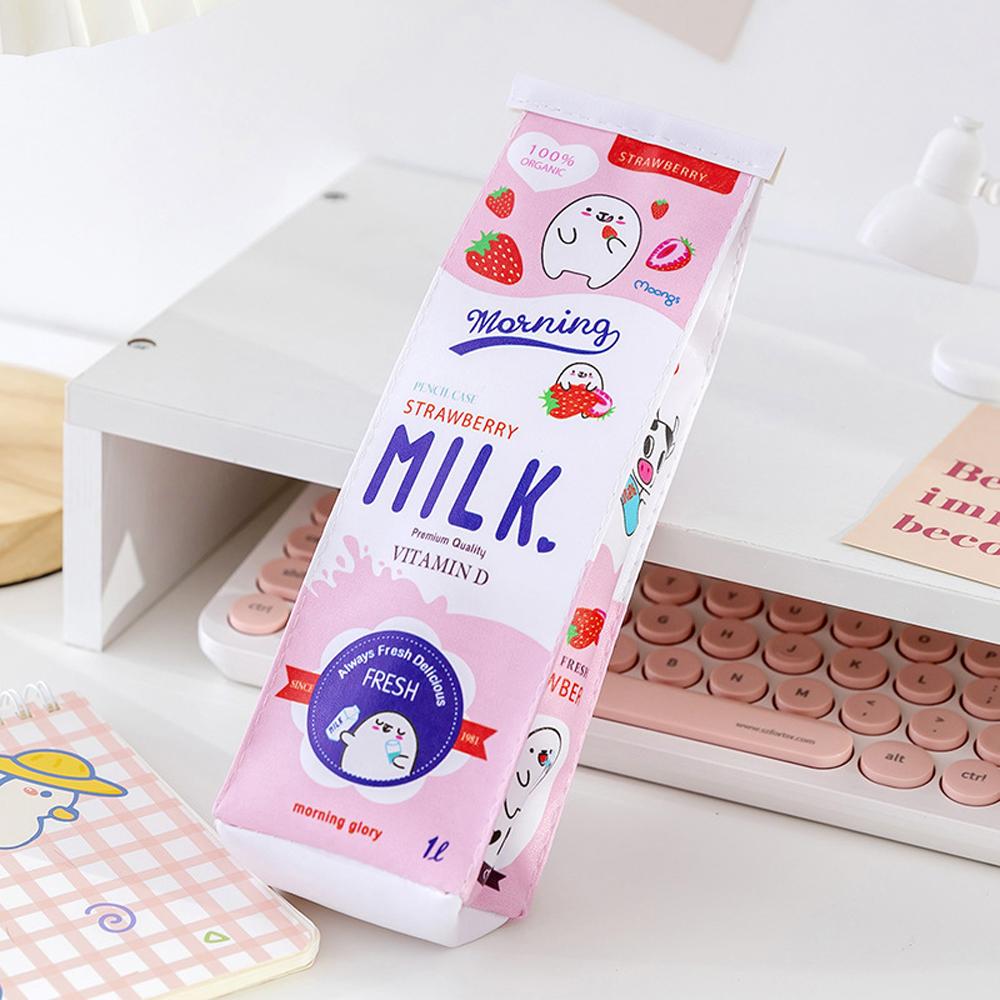 BASSE 12 pezzi creativi in pelle PU Simulazione della scatola a matita simulazione Milk Friut Box carina borse a matita kawaii di cancelleria materiali bambini regalo bambini