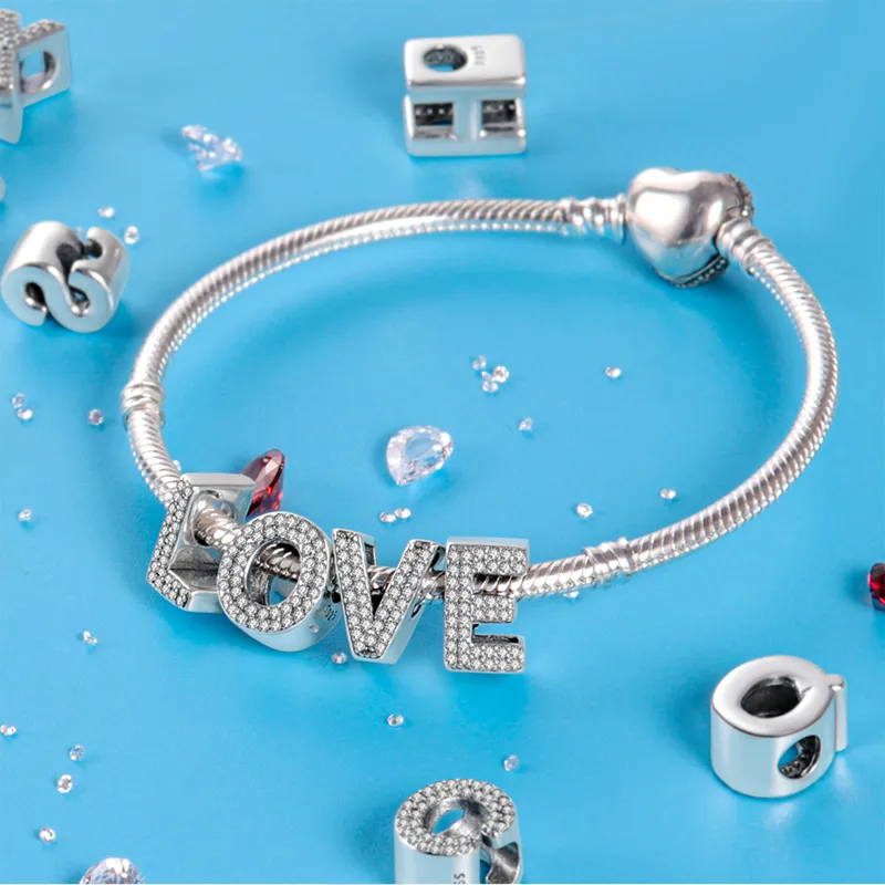 925 Silver Fit Pandora Charm 925 Bracelet Alphabet Bead Initials Letters charms set Pendant DIY Fine Beads Jewelry