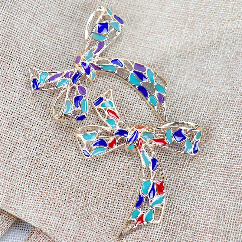 New Rhinestone Bow Brooches for Women Large Bowknot Metal Pins Vintage Fashion Jewelry Accessories