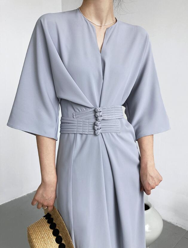 Lyx fransk lyx elegant temperament högklassig plattknapp i midja snörning rak fatklänning ny kinesisk nationell stil förbättrad lång klänning 3030