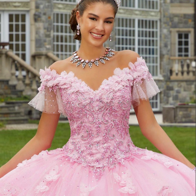 Robe de Quinceanera rose Sexy à col en v robe de bal princesse robes de soirée papillon fleur arc bal robes de soirée formelles doux 16