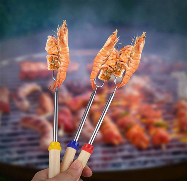 UPS Camping Campfire Marshmallow Hot Dog Telescoping Roasting Fork Sticks Skewers BBQ FORKS Stainless Steel Color JL1375