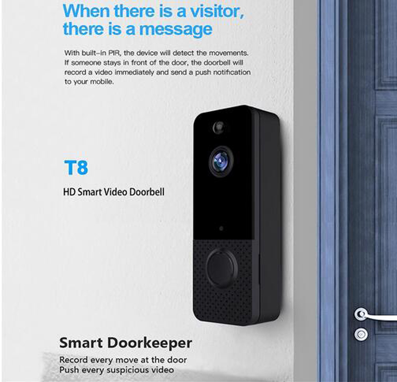 T8 720p Wireless WiFi Video Doorbell Smart Phone Door Ring Intercom Security System IR Visual HD Camera Bell Waterproof Cat Eye With Dingdong For Home Life Office FF