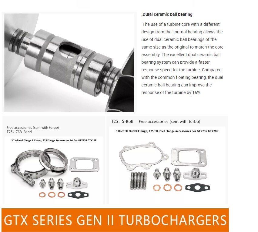 GTX2871R GTX28 GTX Ball łożyska turbosprężarki GTX2871R-53 Wydajność turbosprężarka z A/R AR 0,64 obudowa turbinowa