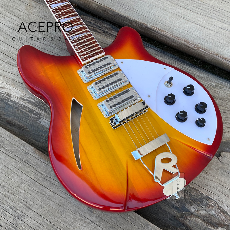 12 String Electric Guitar 3 Pickups Cherry Sunburst Color 24 Frets Tailpiece Bridge Rosewood Fretboard High Quality