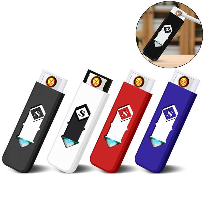 Nouveau briquet électrique USB accessoires pour fumer outils briquets multicolores Ultra-mince Rechargeable Portable coupe-vent hommes cadeau 7OW7