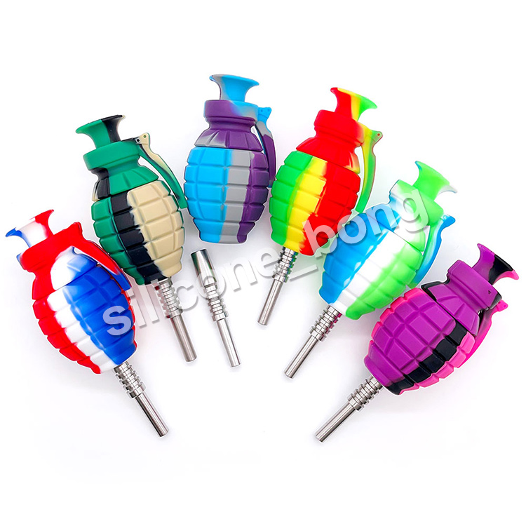 Tuyau de brûleur à mazout en forme de Grenade multicolore, collecteur de nectar en Silicone, Joint de 14mm avec clous en titane GR2, bouchons en Silicone, plates-formes pétrolières