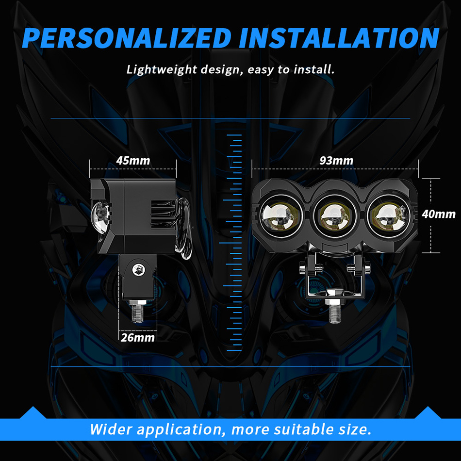 Motorrad-Scheinwerfer, LED, 3 Linsen, Perlen, Punktlicht, Nebelscheinwerfer, Zusatzscheinwerfer, Arbeitsbeleuchtung, Weiß, Gelb