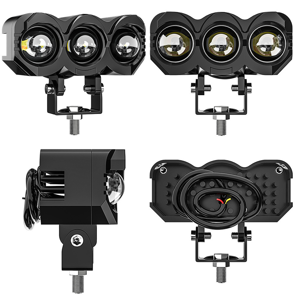 Motosiklet Far LED 3 Lens Lamba Boncuk Spot Işık Sis Lambası Yardımcı Far Çalışma Aydınlatma Beyaz Sarı