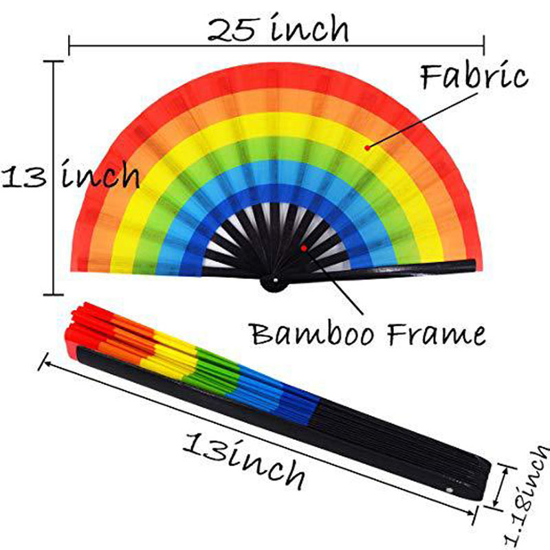 虹の折り畳みファン女性のためのカラフルなハンドヘルドファン