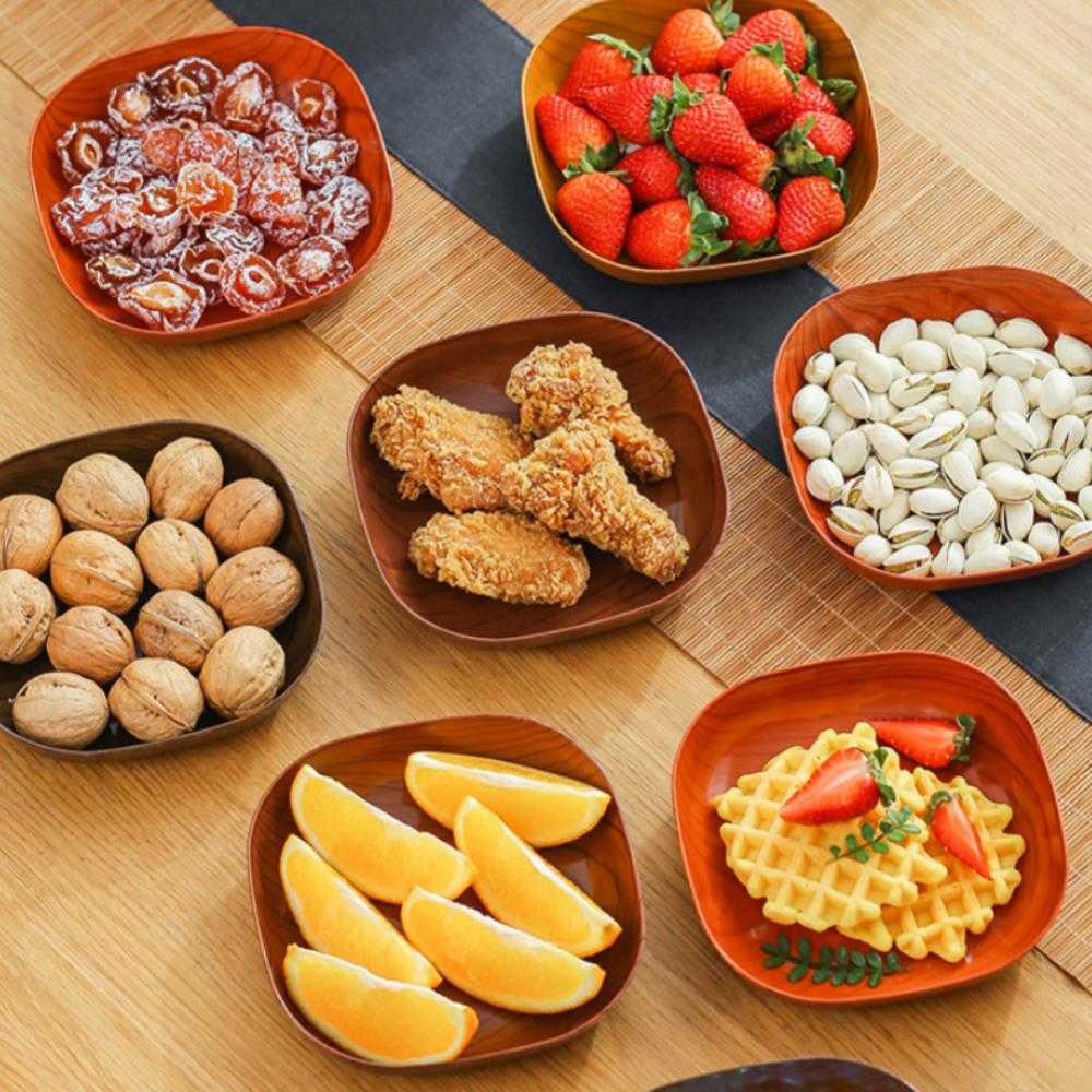 Kitchen Plate Wood Grain Plastic Square Dried Fruit Cake Snack Tray Snack Tableware Kitchen Bowl Dish Dinnerware