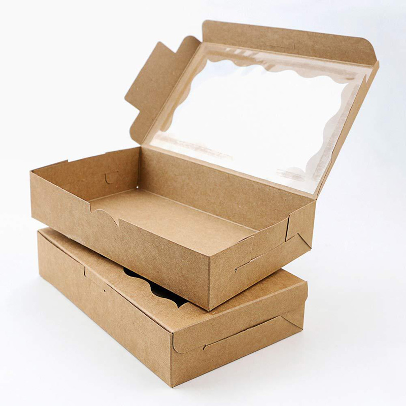 صندوق بسكويت كرافت بني أبيض مع نافذة شفافة حاوية صندوق هدايا ورقية صغيرة فاخرة لتعبئة حلوى حلوى المعجنات