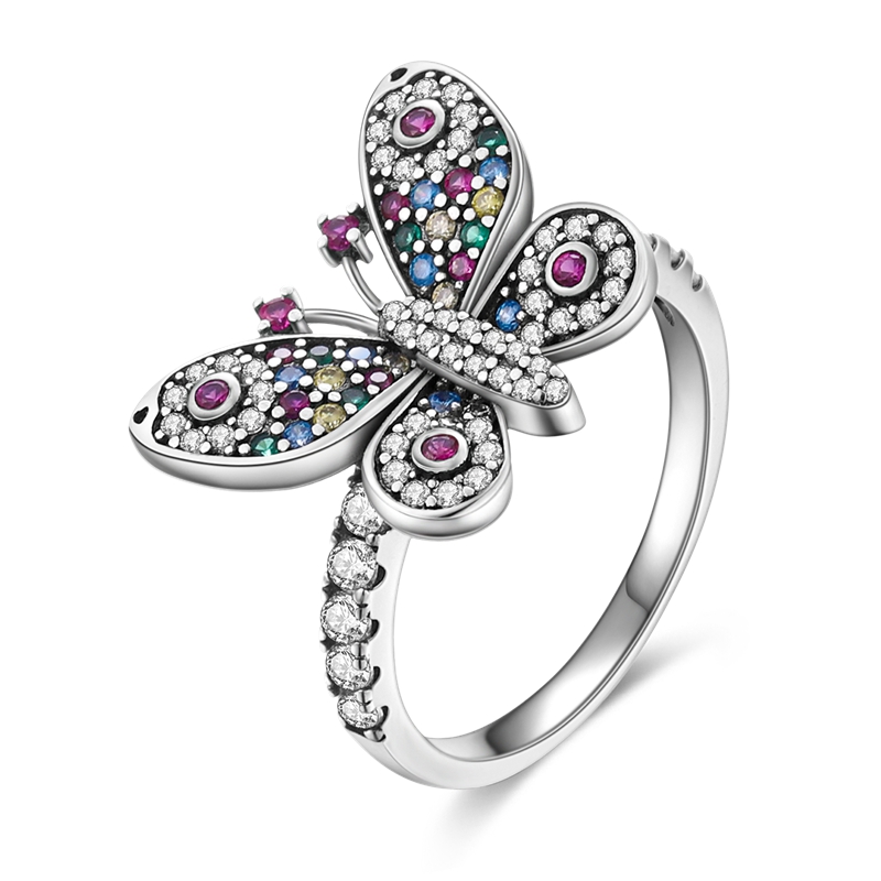 925 Sterling Silver New Fashion Women's Ring Sparkling CZ Infinite Butterfly Ladybug Flower Cat Ring lämplig för original Pandora, en speciell gåva för kvinnor