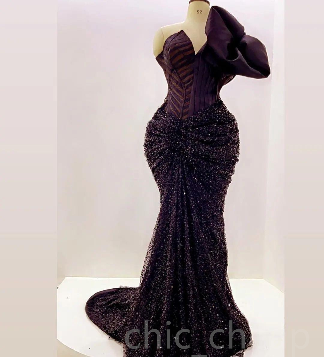 2023 Aso Ebi Dark Purple Mermaid Galajurk Pailletten Kant Avond Formeel Feest Tweede Receptie Verjaardag Bruidsmeisje Verlovingsjurken Jurken Robe De Soiree ZJ682