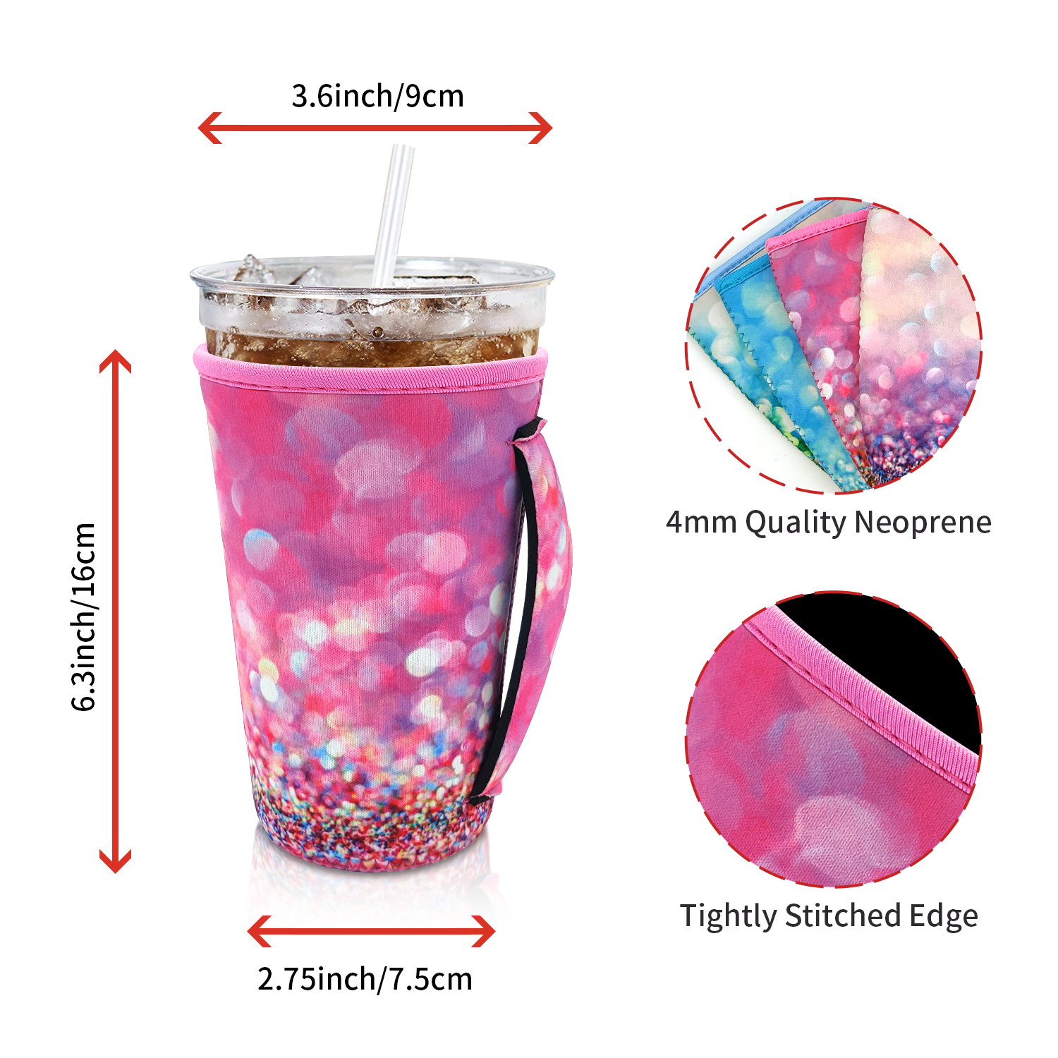 Reusable Iced Coffee Sleeve Insulator Sleeves for Drinks Beverages Neoprene Cup Holder With Handle Fits Most 30-32oz Large