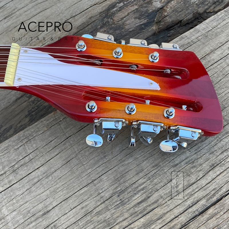 12 String Electric Guitar 3 Pikaplar Kiraz Sunburst Renk 24 FRETS Kuyruk Yayını Köprüsü Gülağacı Kıvrılığı Yüksek Kalite