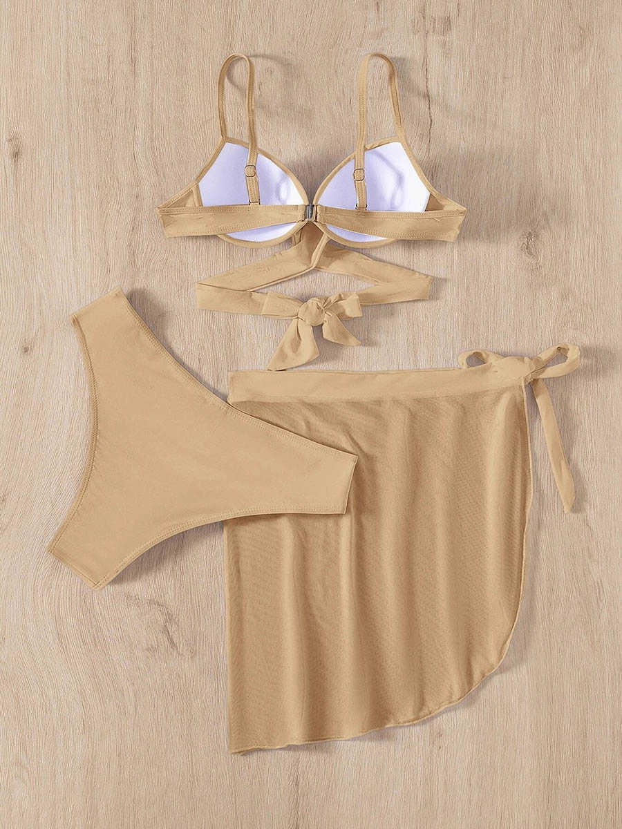 Costumi da bagno da donna 3 pezzi Bikini Costume da bagno a fascia sexy Costumi da bagno da donna 2023 Costume da bagno Push Up Biquini Mesh Wrap Solid Bikini Set Abbigliamento da spiaggia