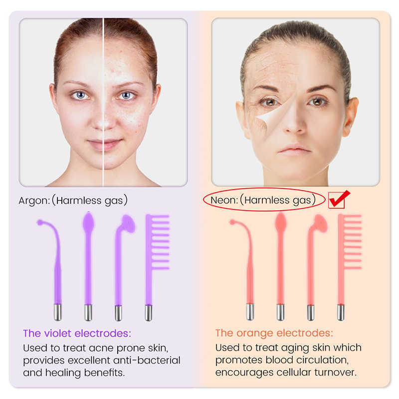 Dispositivi la cura del viso Macchina il viso ad alta frequenza Elettrodo la terapia della pelle Bacchetta Elettroterapia al neon Tubo di vetro Dispositivo la rimozione delle macchie dell'acne 230630