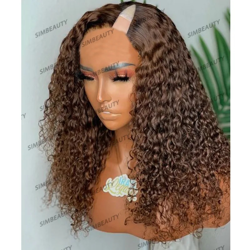 Kinky Curly Human Hair 1x4 Middle V Part Wigs for Black Women Glueless 200Density Adjustable U Part Wigs No Leave Out