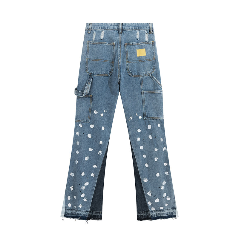 Jeans de marque à la mode épissure pantalon lavable unisexe Hip Hop Streetwear Flare Jeans