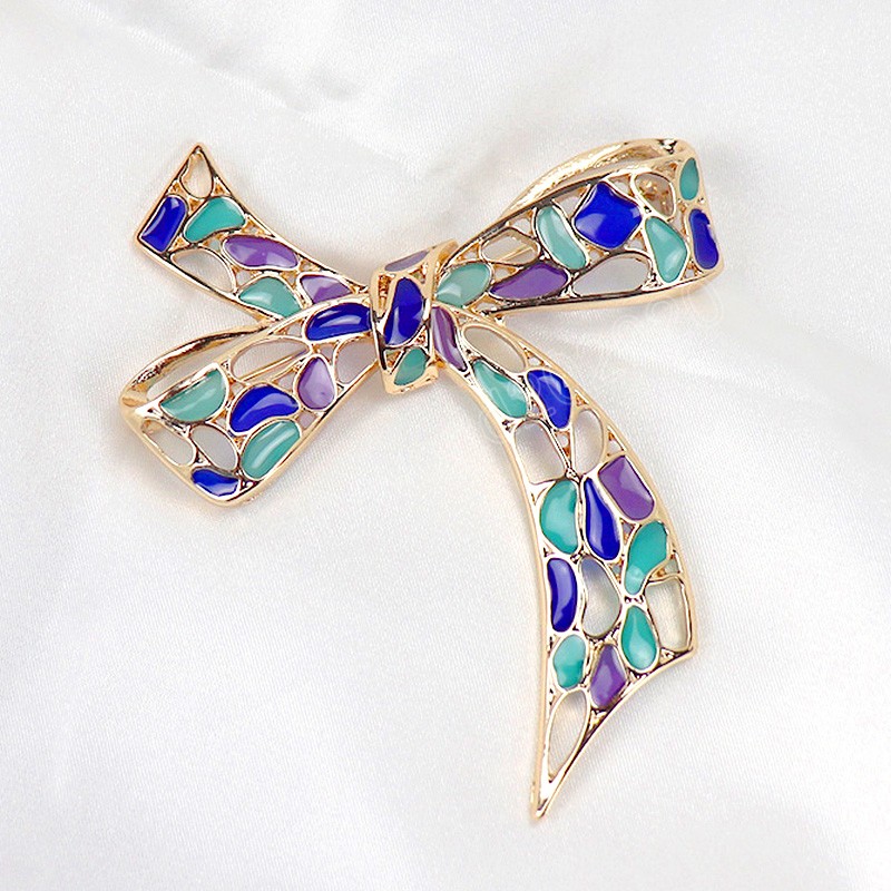 New Rhinestone Bow Brooches for Women Large Bowknot Metal Pins Vintage Fashion Jewelry Accessories