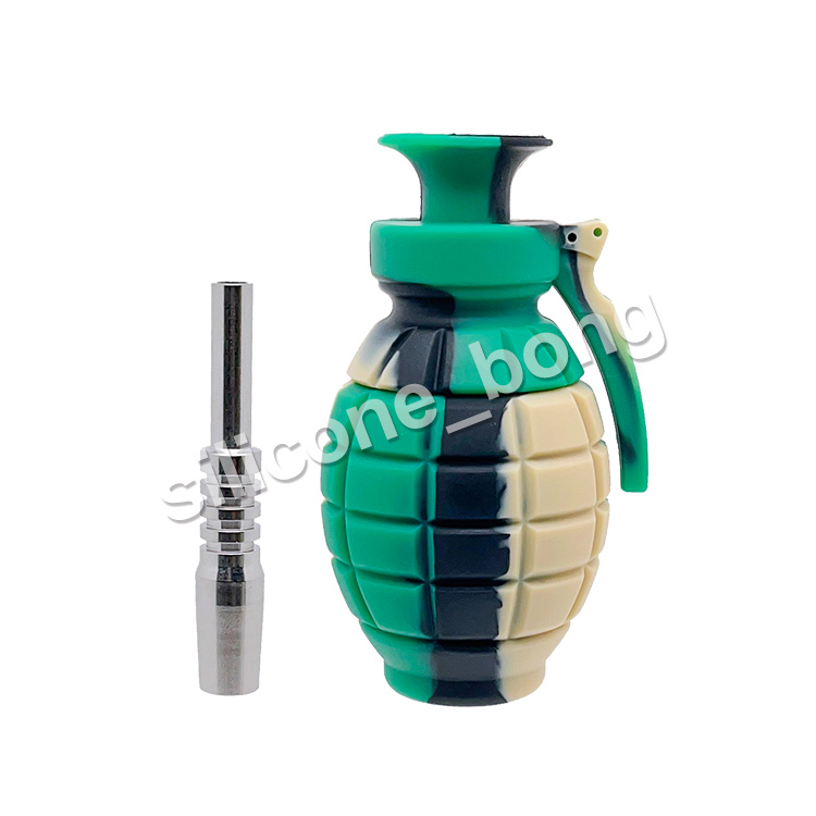 Muliti Color Grenade 형태 오일 버너 파이프 실리콘 꿀 수집기 14mm 조인트 GR2 티타늄 손톱 실리콘 캡 오일 굴착