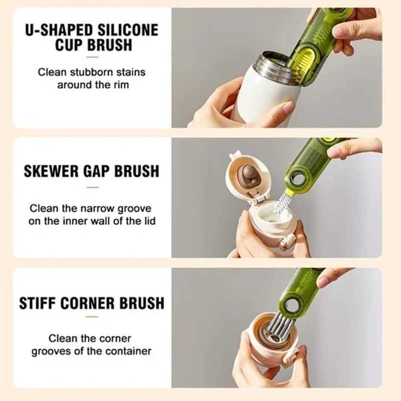 Cleaning Brush 3 In 1 U-shaped Cup Brush Mouth Creative Bottle Rotatable Groove Gap Cleaning Brushes Household Cleaning Tools