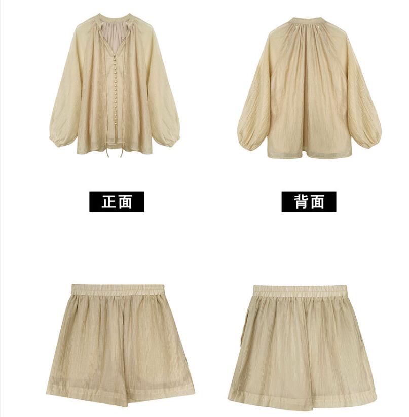 Luxury French High-End Temperament Lazy Fashion Set Summer Women's Shirt+Wide Ben Shorts Two-Piece Set 3667