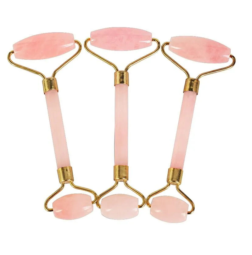 Pink Quartz Face Relaxation Slimming Toolrose Quartz Roller Massager för Face Jade Massage Stone Double Head Massage Roller