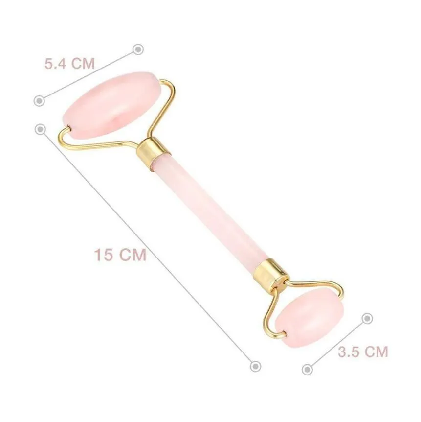 Pink Quartz Face Relaxation Slimming Toolrose Quartz Roller Massager för Face Jade Massage Stone Double Head Massage Roller