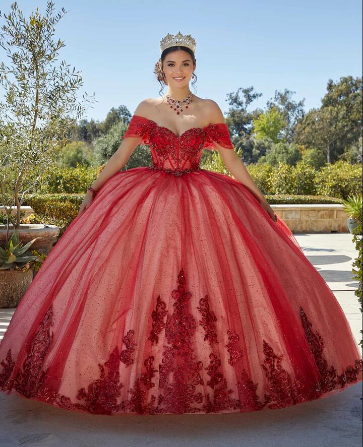 Lila Lavendel Charro Quinceanera Jurken Off Shoulder Applique Glitter Tulle Corset Prom Sweet 16 Jurken voor zwarte meisjes