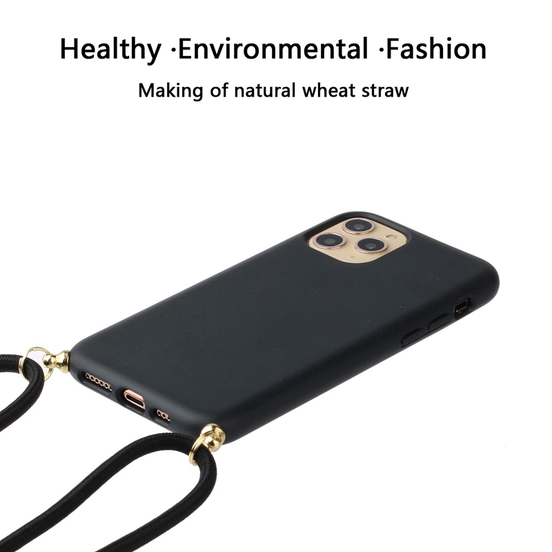 Fashion Wheat Straw Phone Cases For iPhone 15 Pro Max Pro Samsung A23 A22 Environmental Soft TPU Biodegradable Eco Cover Multifunction Hand Neck Shoulder Strap