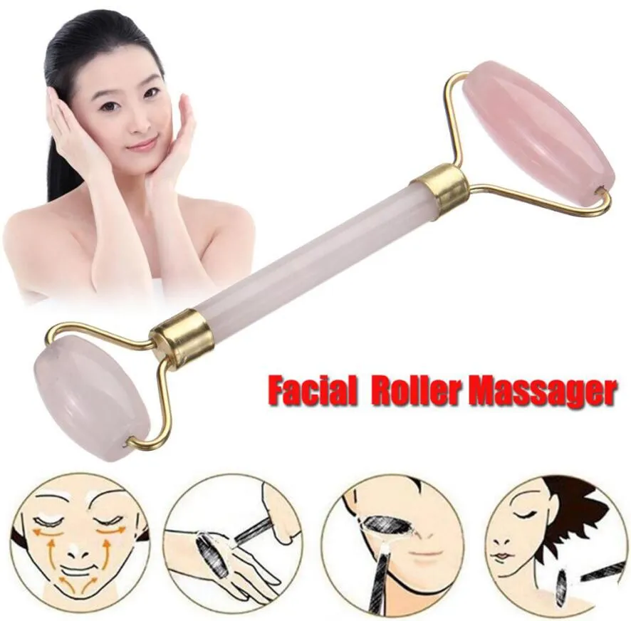 Pink Quartz Face Relaxation Slimming Toolrose Quartz Roller Massager för Face Jade Massage Stone Double Head Massage Roller