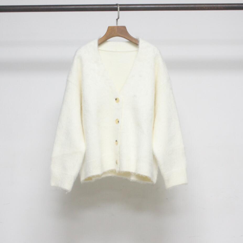 2023 Tot Autunno Nuovo Cardigan lavorato a maglia sciolto in lana di alpaca con scollo a V Top minimalista in tinta unita