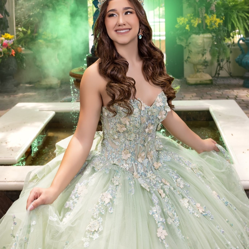 Robe Quinceanera en Tulle vert sauge brillant, avec des appliques de perles en cœur, robe de bal en dentelle, robe douce seize