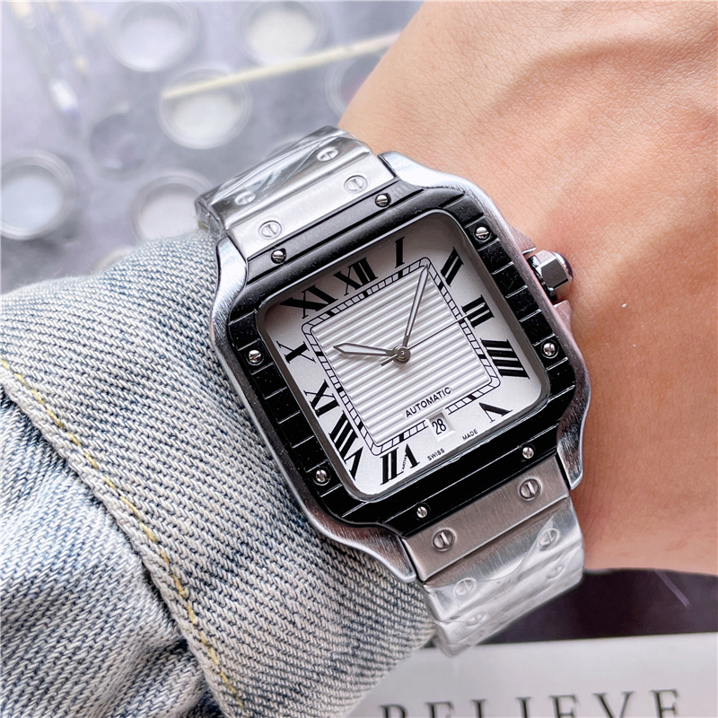 Orologi da polso di marca completa di moda da uomo, stile quadrato, con serbatoio al quarzo, metallo, acciaio, con logo, orologio CA 119