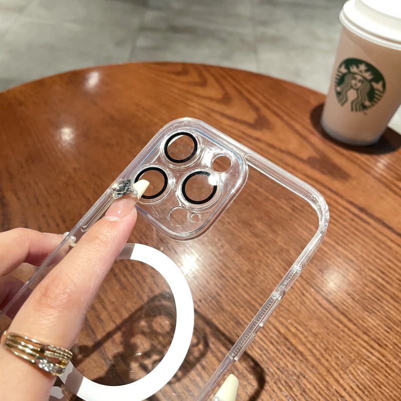 Clear Magnetic Phone Cases Soft TPU Hard PC Cover مع واقي أفلام عدسة الكاميرا لـ iPhone 15 14 Plus 13 12 11 Pro Max Magsafe مع حزمة البيع بالتجزئة